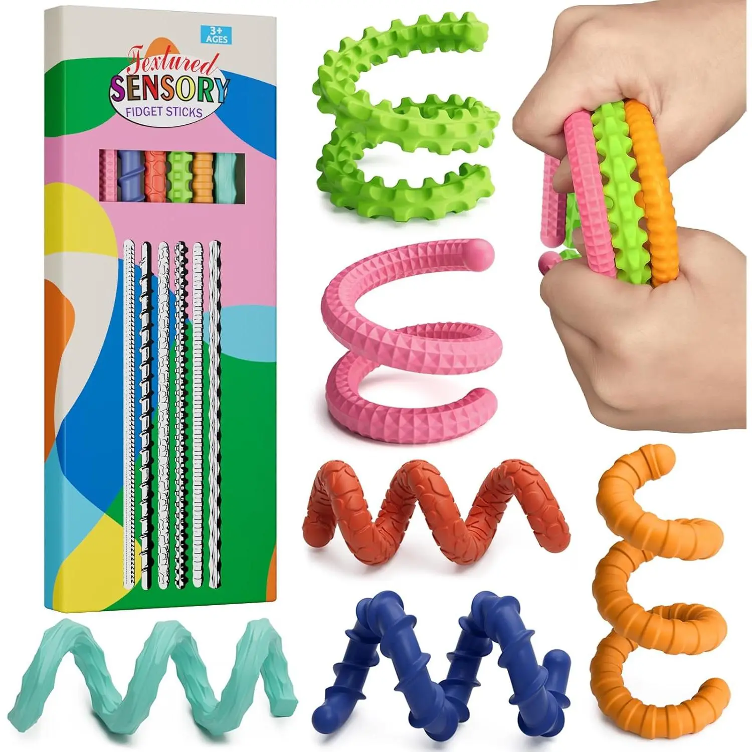 Sensory Fidget Toys for Kids Adults,6PCS Flexible Fidget Sticks for Stress Anxiety Autistic ADHD, Calm Down Travel Airplane Classroom Students Prizes Toys, Stocking Stuffers for Teens Boys Girlsgift