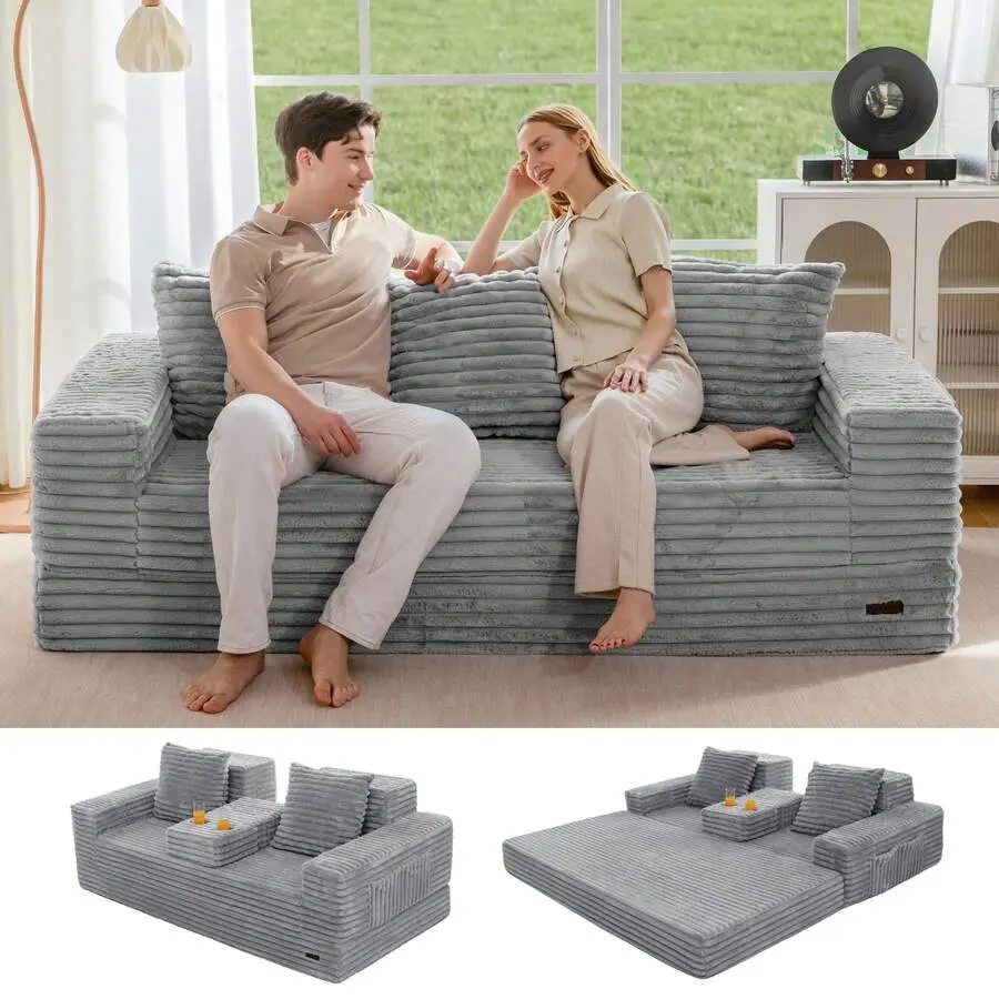 Cloud Modular Sofa,4 In 1 Convertible Chenille Boneless Couch Living Room, Folding Recliner Sleeper Chair, Boxed Sofa, No Assembly Required
