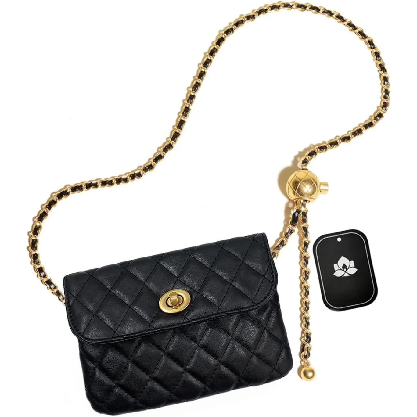 Leather Chain Belt Bag for Women Black Crossbody Phone Purse Adjustable Fanny Pack Fashion  Purse Evening Clutch Detachable Mini Handbag