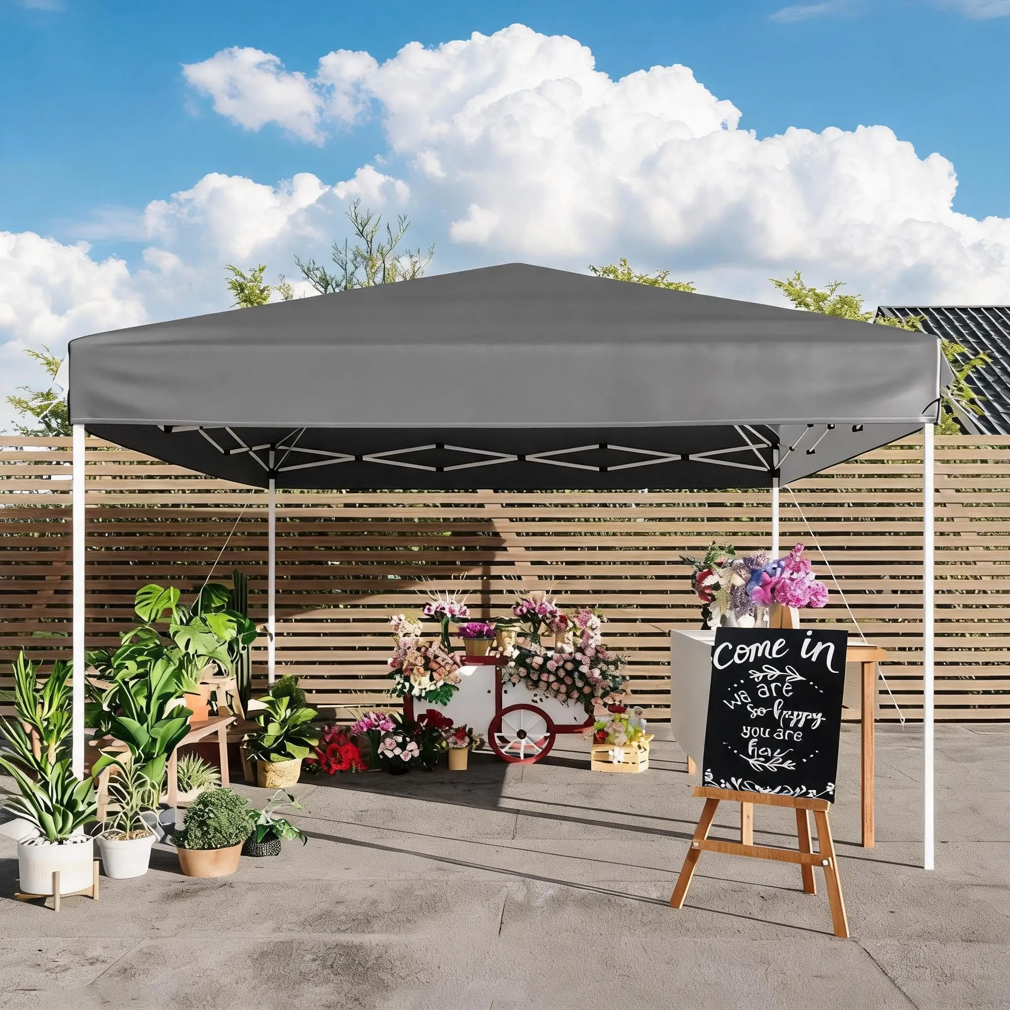 Garvee 3x3m Foldable Gazebo with 4 Side Panels, Garden Tent Pavilion Pop-up with Sandbags and Carry Bag, Light Gray