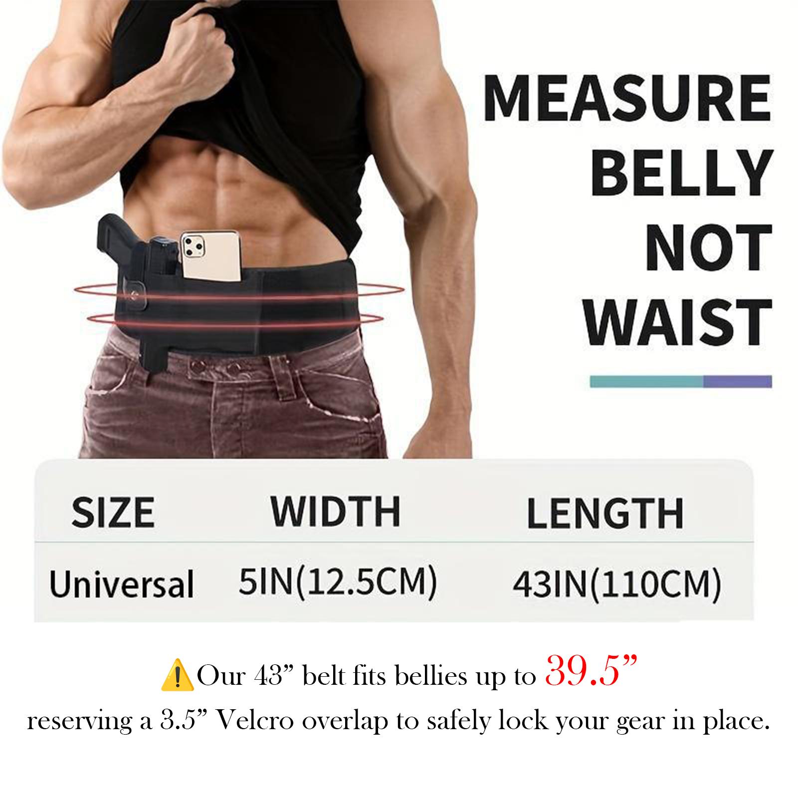 ComfortFit Concealed Carry Belly Band Holster - Universal Holster for Men & Women, fits Glock, Ruger, S&W, Sig Sauer & More - Adjustable, Discreet, Secure Waistband Holster for Pistols & 1911 (Universal, Fits up to 39.5" Belly)