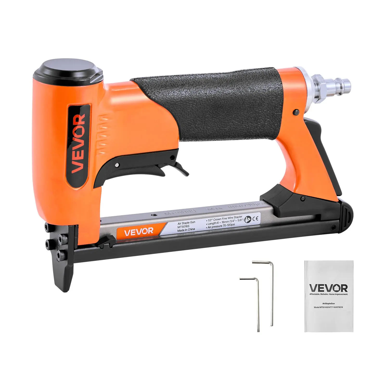 VEVOR Pneumatic Staple Gun, 20 Gauge Air Upholstery Stapler for 50 Series Fine Wire Staples (1/2" Crown, 1/4"-5/8" Length), 110pcs Max Loading, for Upholstering, Woodworking, DIY Users