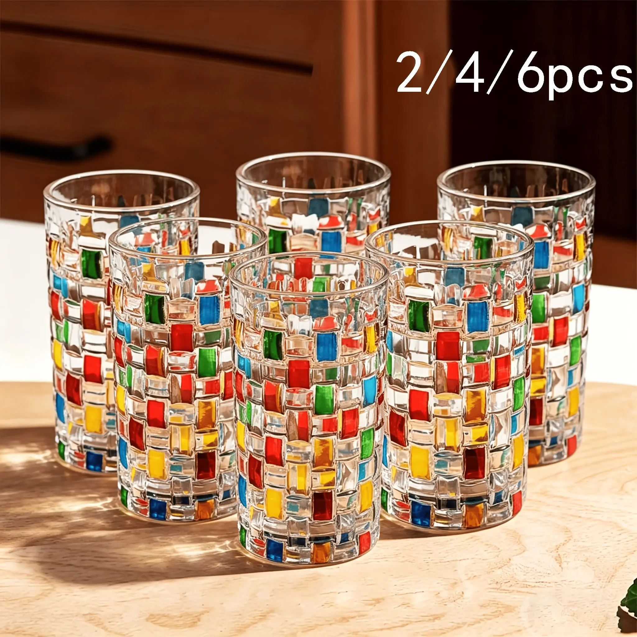 Luxurious Hand-Painted Mosaic Glass Cups, Transparent Cocktail Glasses, Home Decor Set, Ideal for Water, Juice, Coffee, Cocktails