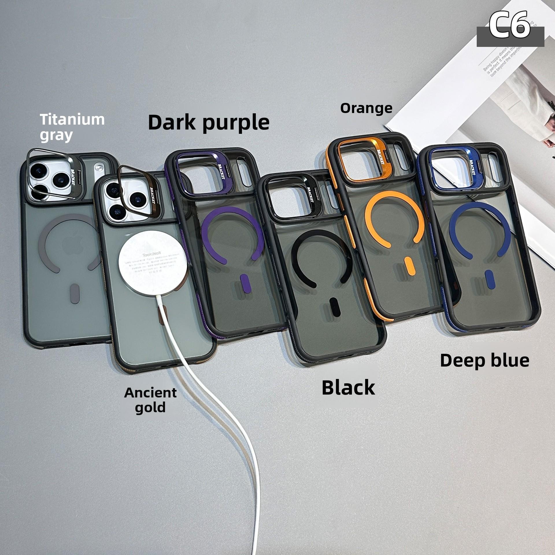 iPhone17promax magnetic phone case suitable for Apple 16E, creative lens stand, dual-color anti-drop for 15/14