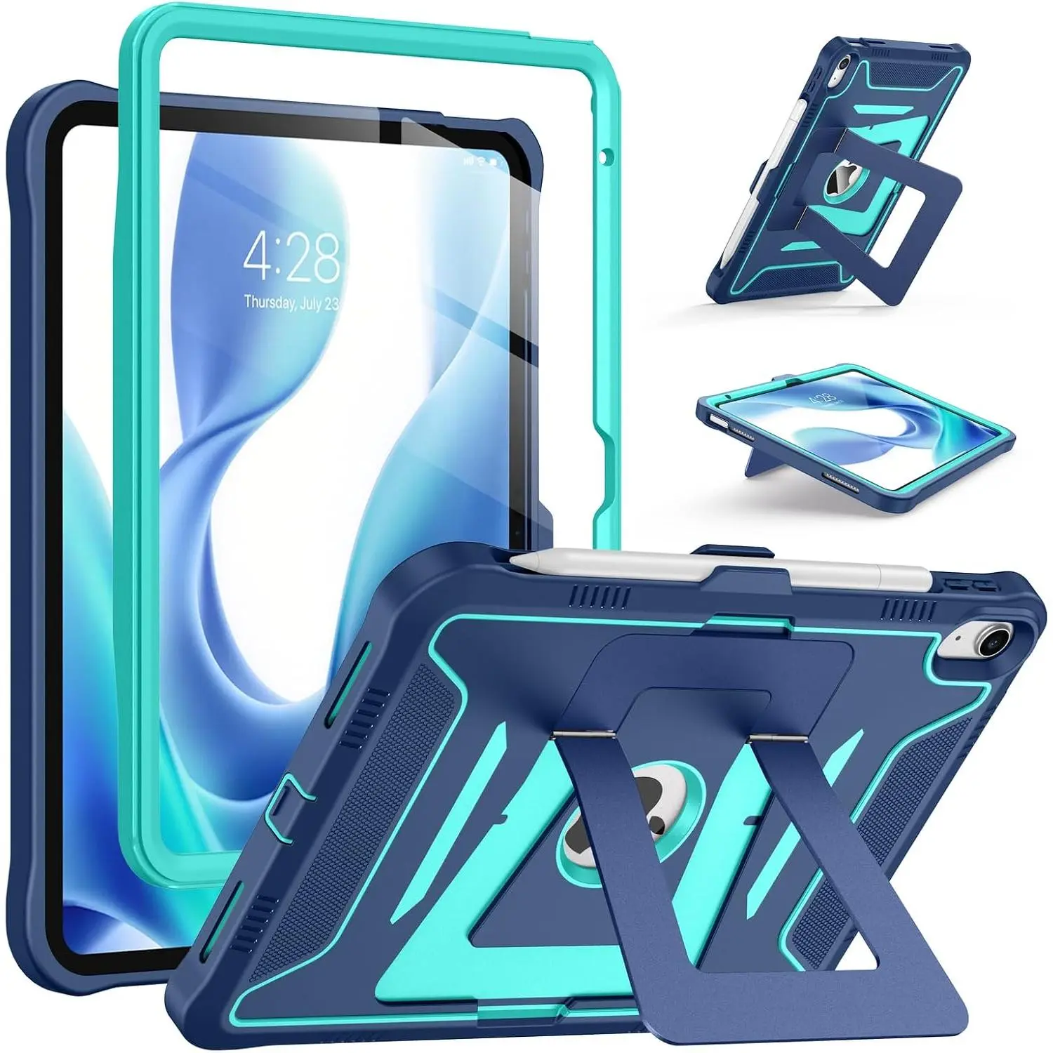 Case for iPad (A16) 11th Generation 11-Inch 2025,iPad 10th Generation 10.9-Inch 2022,Rugged Heavy Duty Full- Protective Case with -in Screen Protector, Kickstand,Navy/Mint