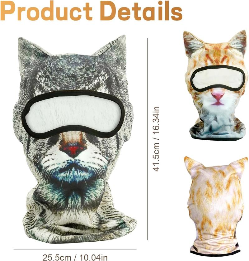 2 Pack 3D Cat Ski Mask with Ears Funny Animal Balaclava for Winter Sports Outdoor Activities Halloween Costumes Breathable Face Cover for Men Women