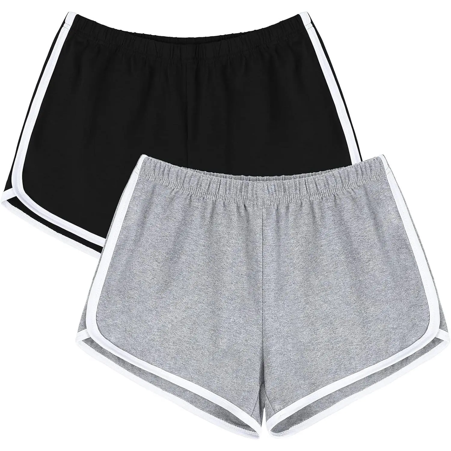 Women's Cotton Activewear Athletic Sports Bottoms - Elastic Gym Yoga Summer Running Dance Shorts, Pack of 2, Sports Clothes, Dance‑Flex Shorts