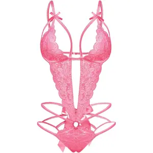 Goddess wardrobe Donnalla Women's Deep V Lace Teddy One Piece Lingerie Cutout Strappy Lingerie