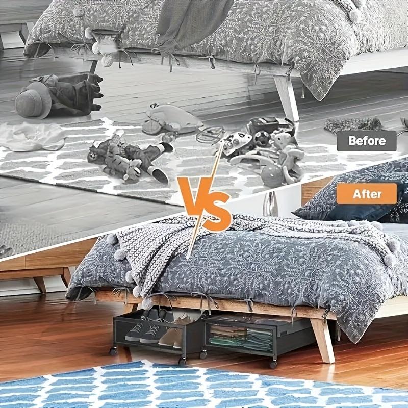 2pcs Under Bed Storage with Wheels, Underbed Storage Containers with Clear Lids - Rolling Drawers & Bins for Clothes, Shoes, Toys, Books, Blankets, Bedroom Storage Box Black And Gray, Under-Bed Storage