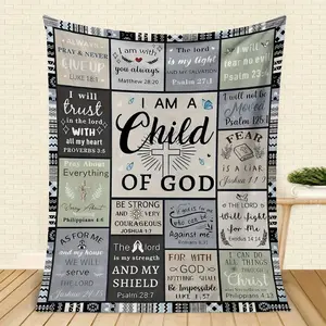 I Am A Child of God Patchwork Flannel Fleece Throw Blanket, Christian Cross & Bible Verse Print, Ultra-Soft Lightweight Anti-Pilling No-Shed Religious Decor, All-Season Breathable Warm Lap Blanket for Sofa Couch