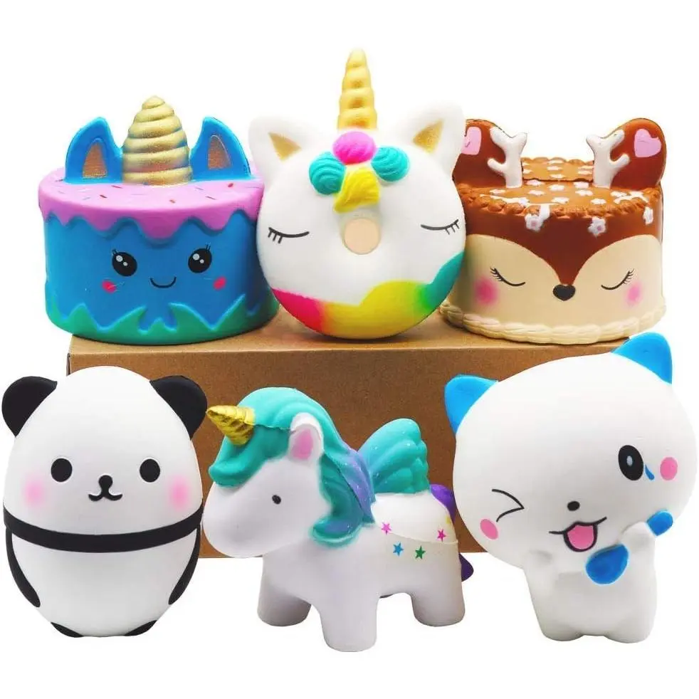 6 Pcs Jumbo Slow Rising Squishies Toy Set - Horse, Cake, Donut, Panda, Spoon Cat, Perfect for Kids Party Favors and Stress Relief Toys
