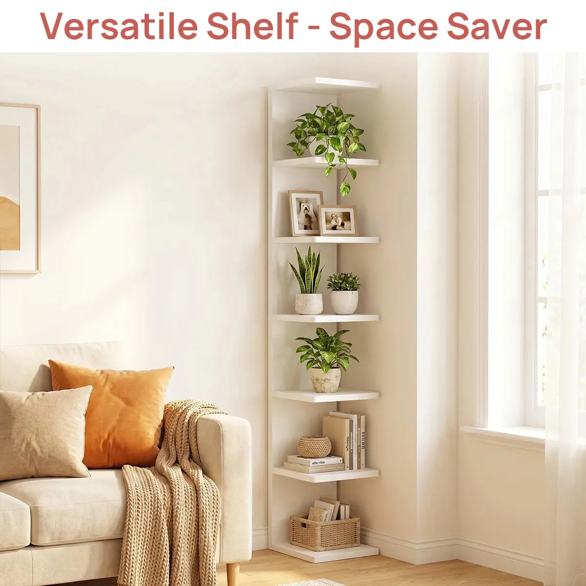 7-Tier Corner Floating Wall Shelf, Wall Mounted Display & Storage Organizer for Living Room, Bathroom, Bedroom, Office, 1 Pack, Includes Installation Instructions
