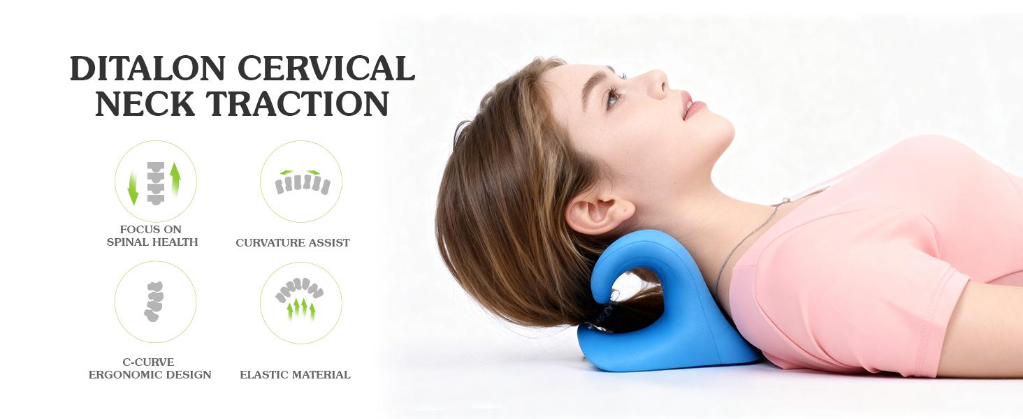 Neck Stretcher Cervical Traction Pillow with Acupressure, Neck and Shoulder Relaxer for TMJ Pain Relief, C-Arch Chiropractic Pillow, Spine and Neck Corrector