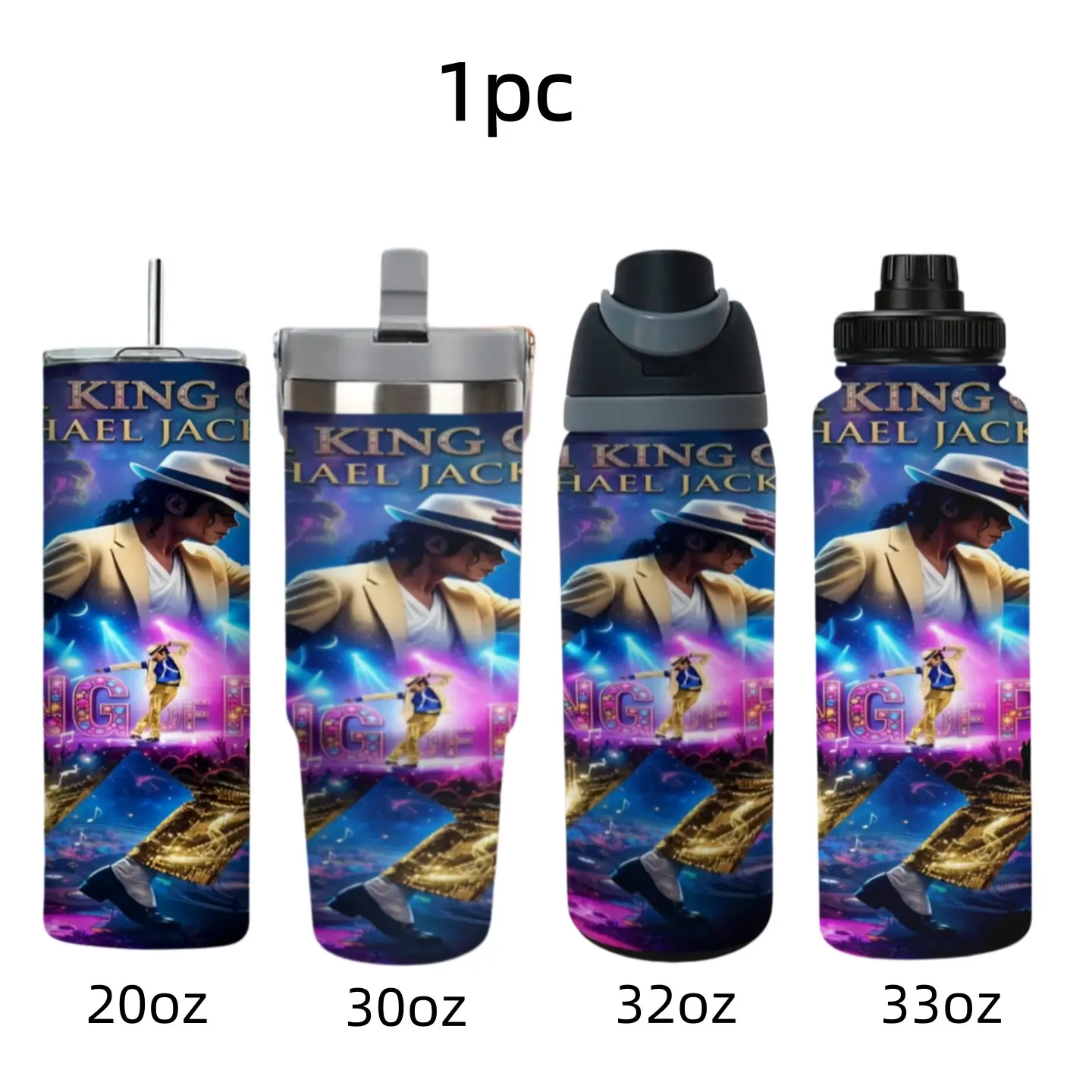1pc 32oz Michael Jackson King of Pop Concert Stage Stainless Steel Insulation Water Bottle, Bounce Lid Tumbler with Portable Carry Handle, MJ Fan Outdoor Sports Gift,(20oz/30oz/33oz Water Cup),outdoor, camping, commuting, and attending concerts