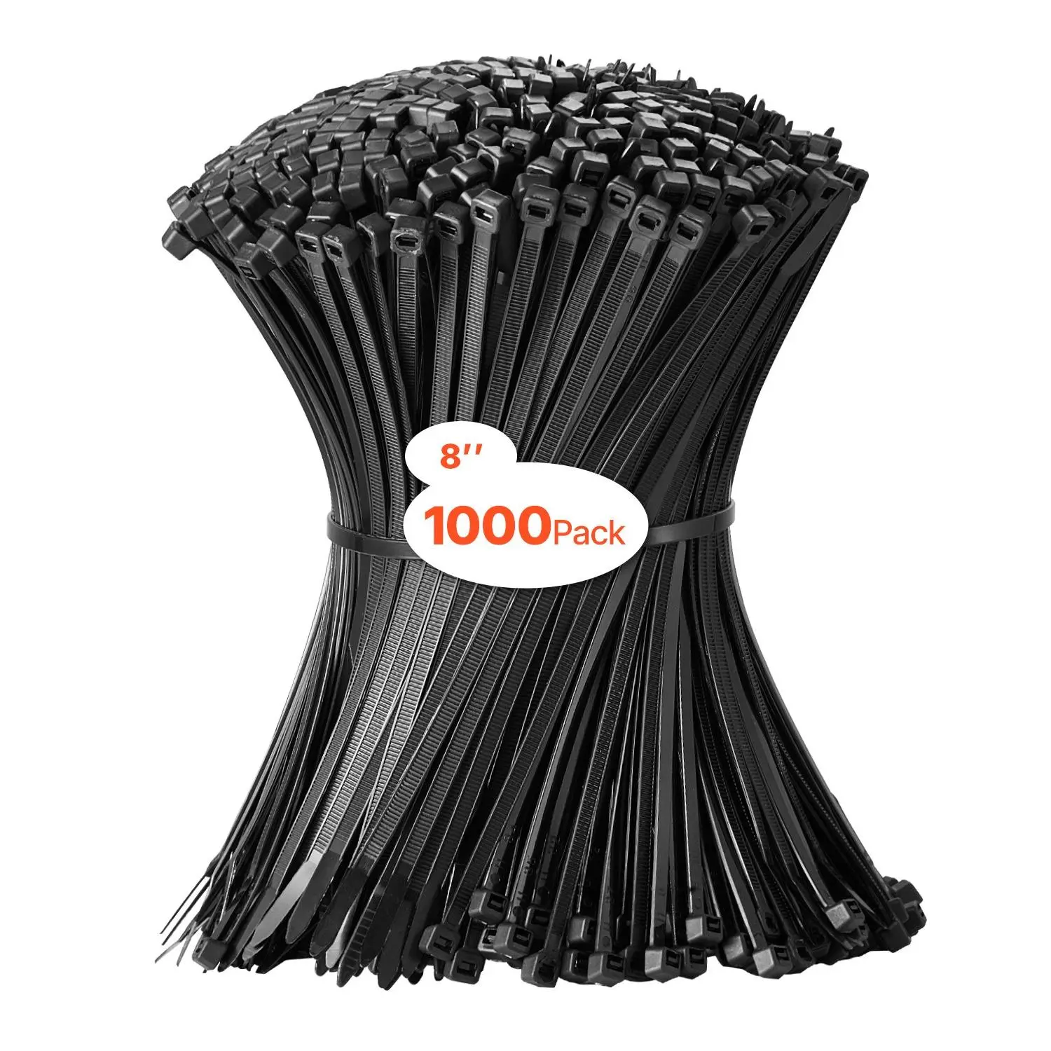VEVOR 1000 Pack Cable Zip Ties, 8-inch Heavy Duty Cable Wire Ties with 45LBS High Tensile Strength, Multi-Purpose Self-Locking Nylon Tie Wraps, Heat Cold Resistant for Indoor and Outdoor Use