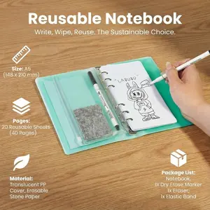 40-Page Portable Erasable Whiteboard Notebook,Writable Notepad| A6 Reusable Desk Memo Set w/ Pen & Bag | Ideal for Office, Designers & Students