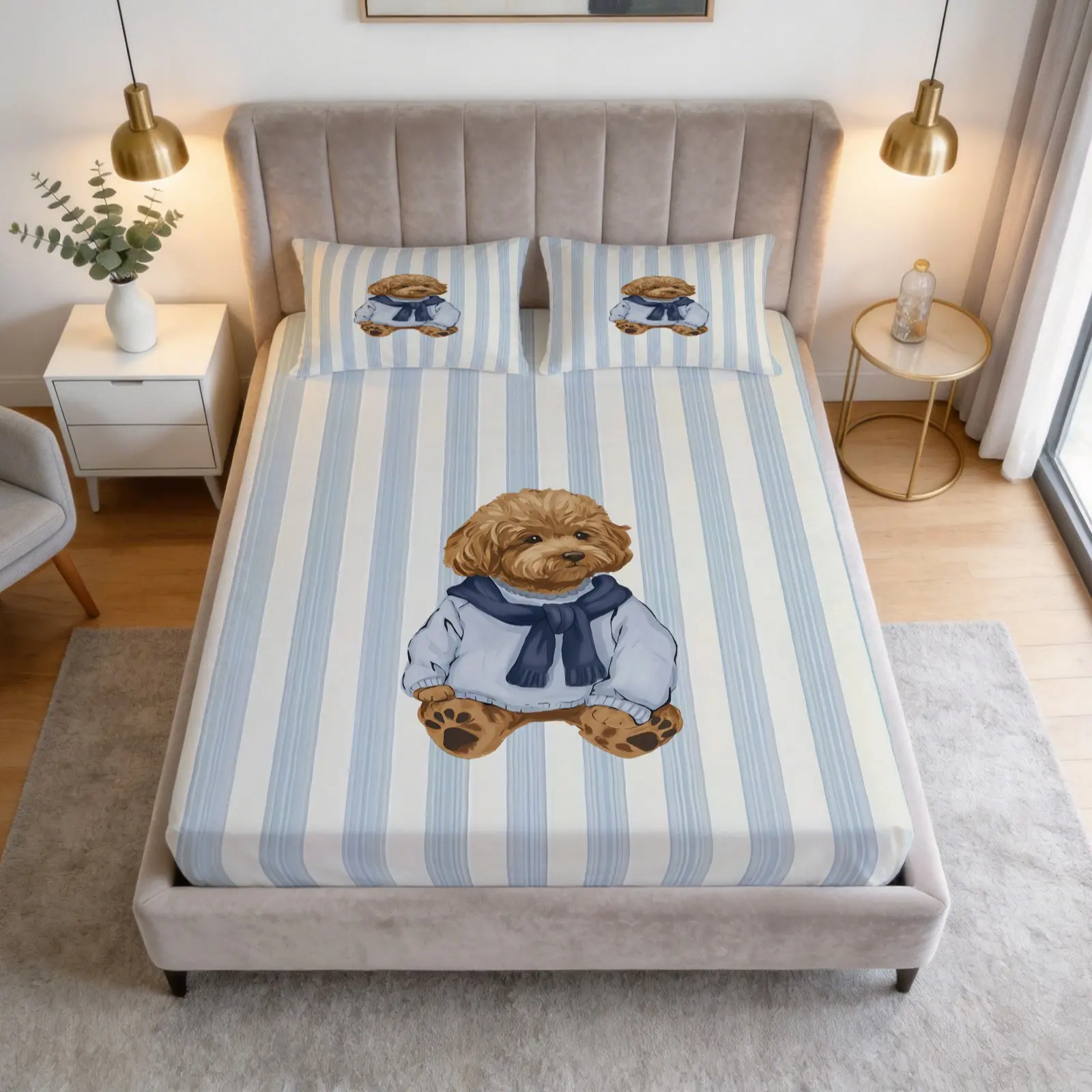 Ins Striped Cute Animal Print Pattern Bed Sheet Set, 1 Bed Sheet With 2 Pillowcases (Excluding Pillow Core), Suitable For Teenagers And Adults, Suitable For Bedroom Decoration