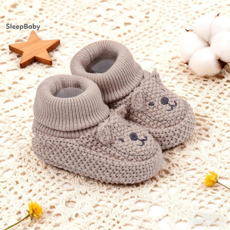 Knitted Baby Booties with Ears Soft Infant Boots Comfortable Winter Shoes for Boys and Girls
