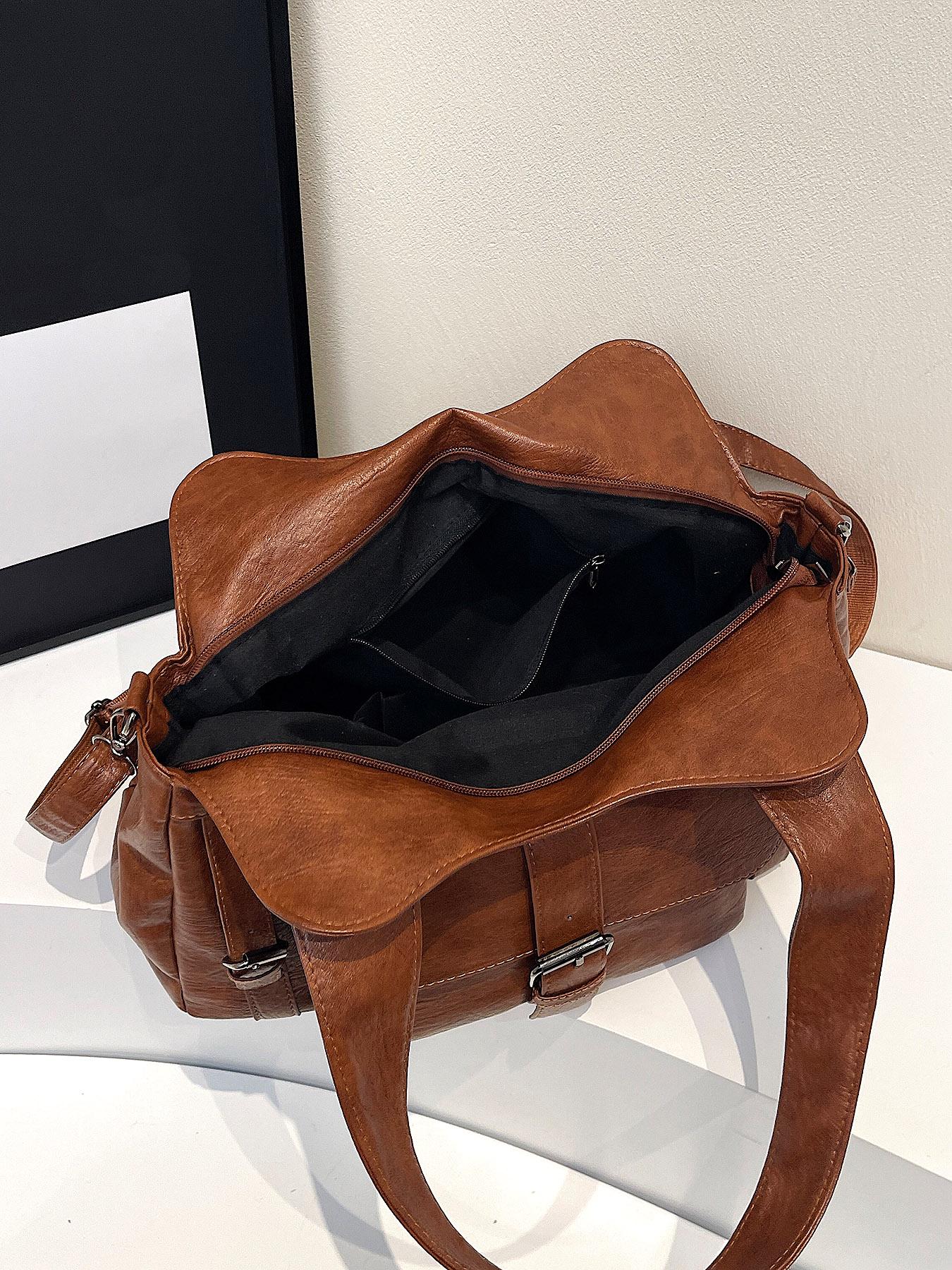 Retro casual shoulder messenger bag, solid color tote bag, casual simple shoulder bag, fashionable and versatile travel bag, elegant commuter bag, suitable for daily commuting, travel, office workers commuting and other scenarios.