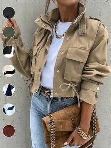 women's fall casual fitted biker jacket, short woven coat with pockets & zipper, long sleeve outerwear for autumn fashion