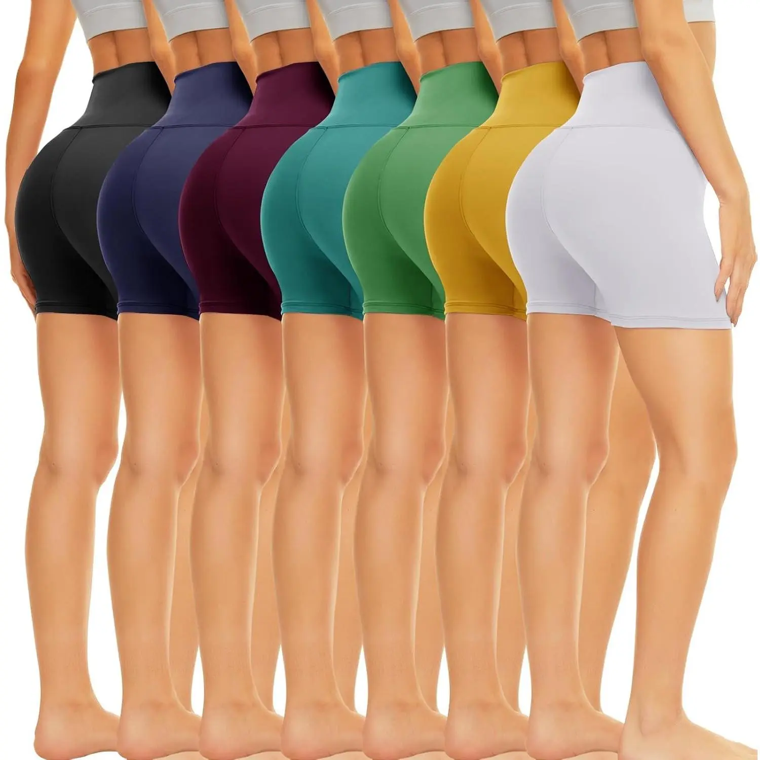 7 Pack Women's Biker Shorts, High Waisted Workout Shorts with Tummy Control, Stretchy Spandex Gym Shorts for Yoga Fitness Athletic Wear