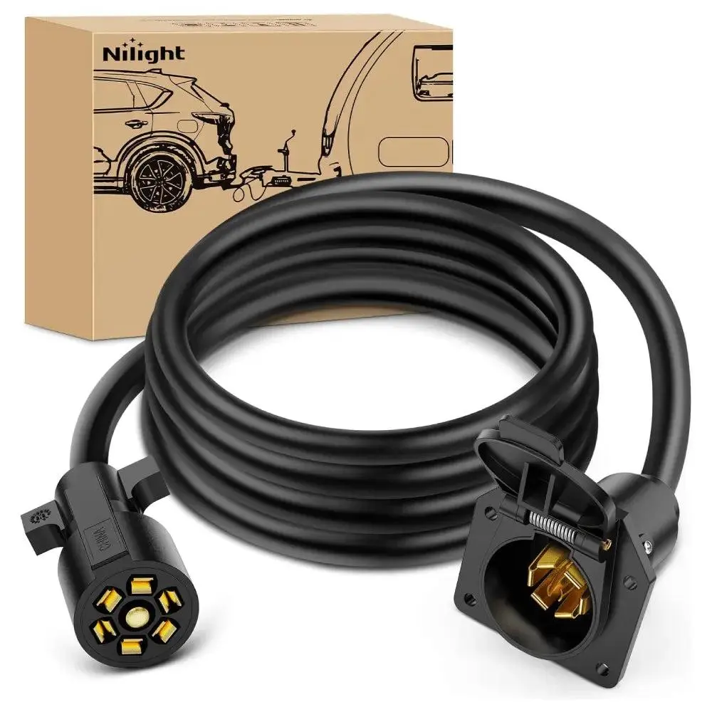 Nilight 8FT 7-Way Trailer Plug Socket Extension Cable, Durable Plastic Cover, Electrical Connection Accessories for Home Improvement