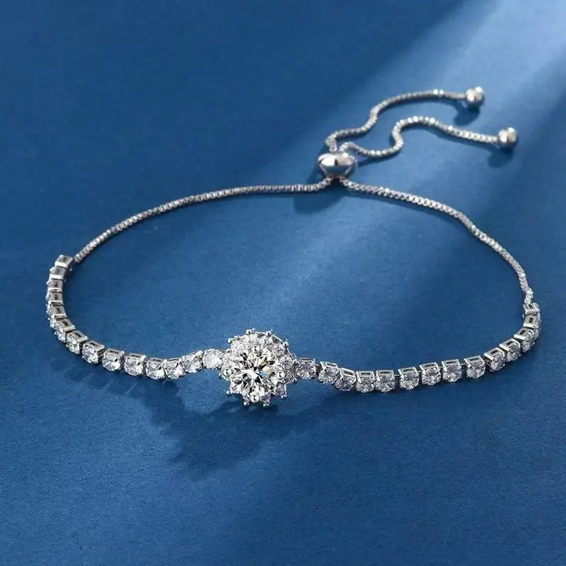 S999 Sterling Silver Glitter Rhinestone Decorated Lobster Closure Bracelet, Fashionable Bracelet for Women, Trendy Cool Female Accessories for Birthday Gift, Exquisite Bracelet, High Quality Bracelet