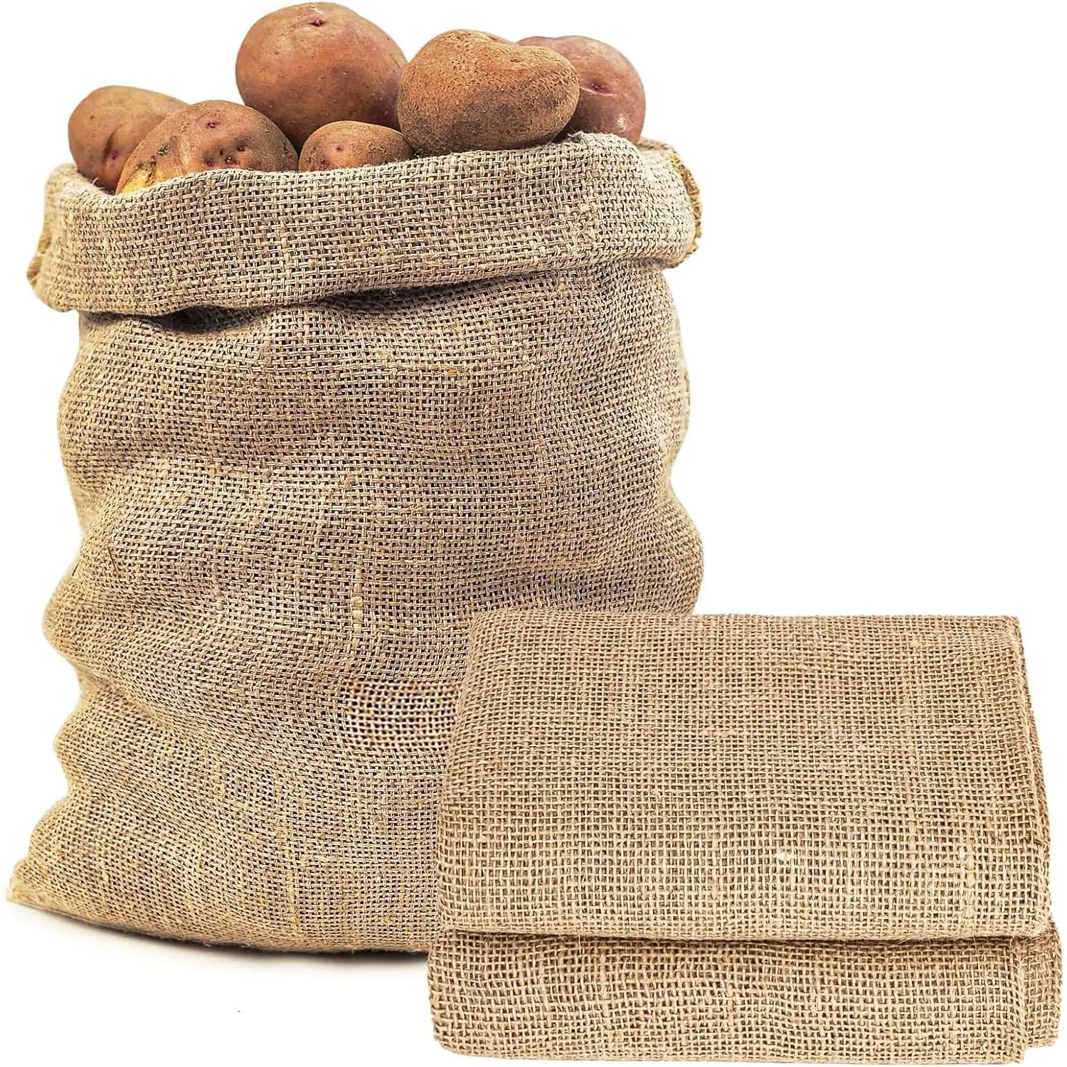 2 PCS Burlap Sack - 18.5" x 27.5" Burlap Bags for Plants High Density Natural Jute Bag of Potatoes Plant Grow Bags with Rope Potato Sacks Race Bags Potato Storage,Multipurpose