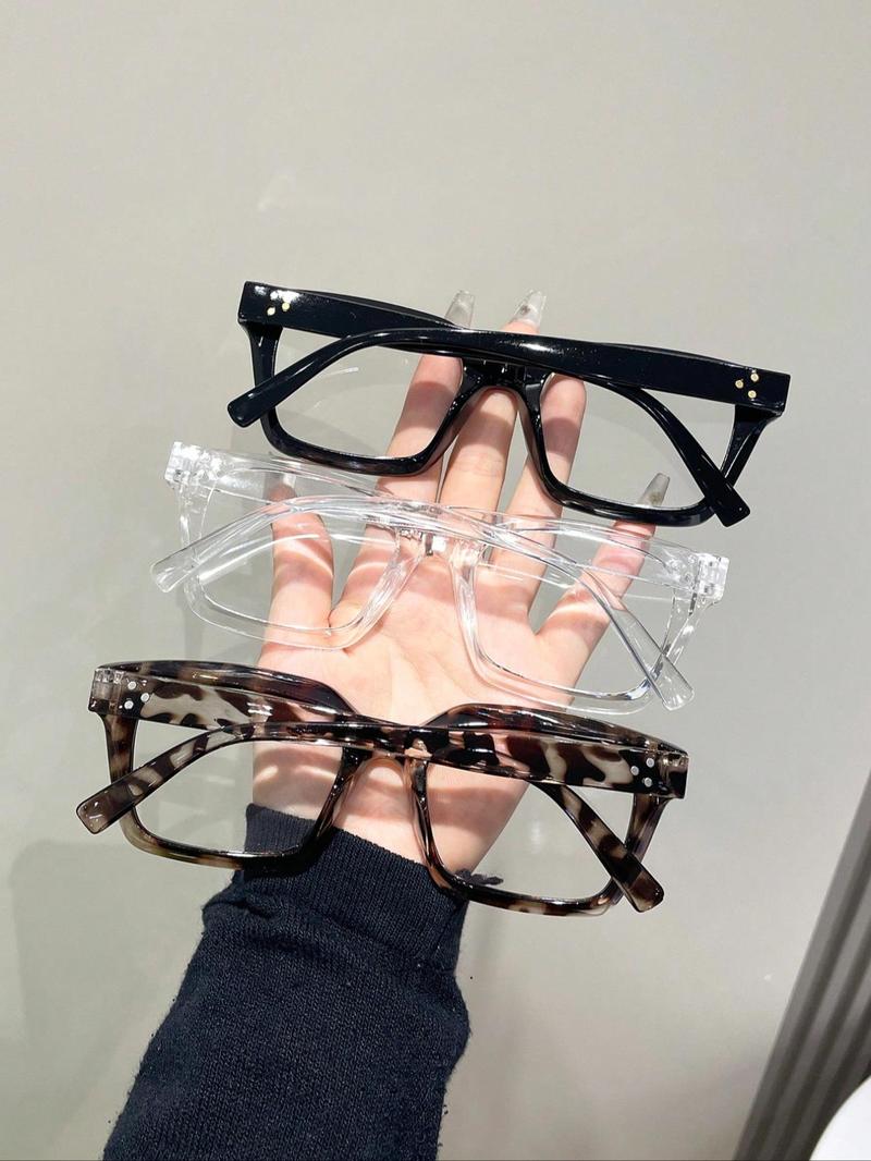 Unisex Simple Eyeglasses Set in Leopard, Clear and Solid Color , Trendy Square Frame Eyeglasses for Everyday Use, Fashion Accessories for Outdoor Activities, Trendy Casual Eyeglasses