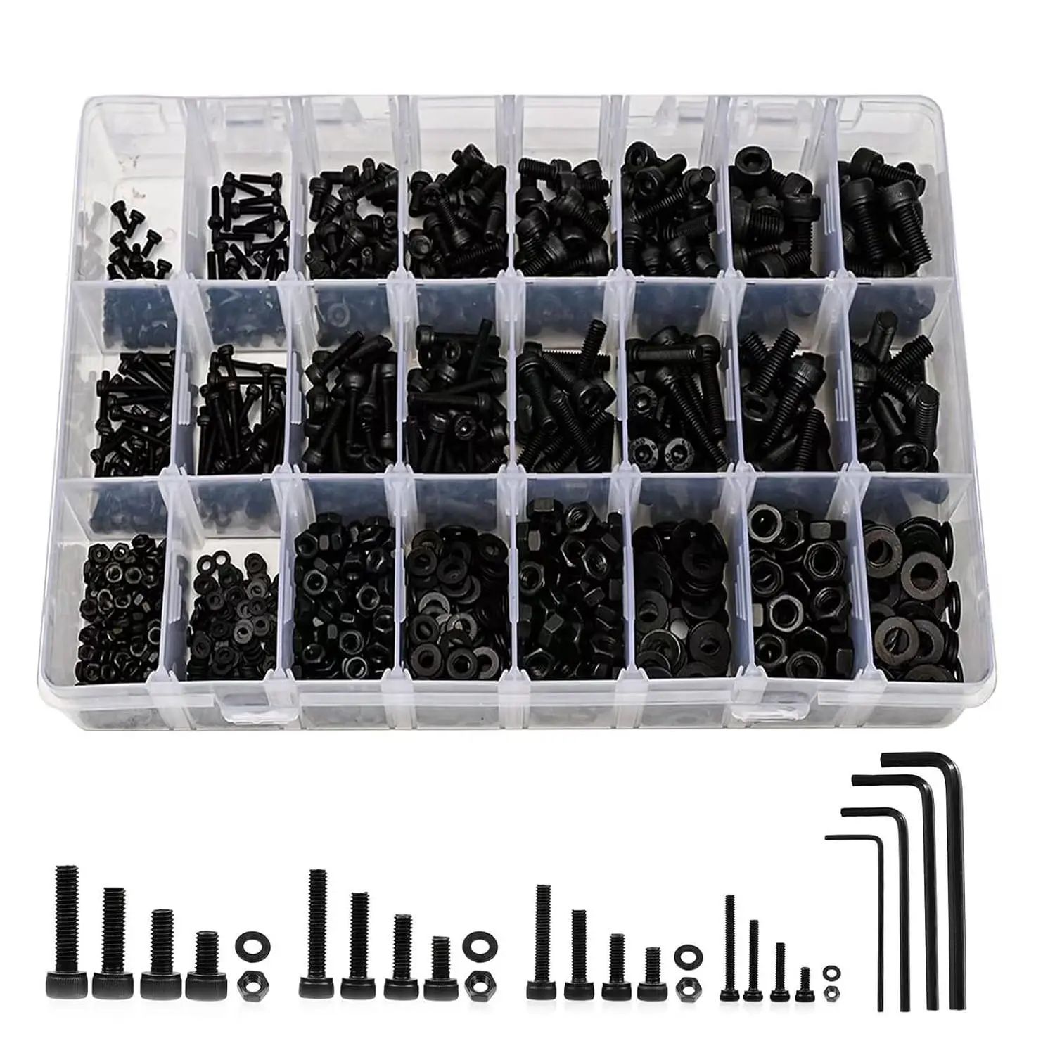 1230 count Metric Screw  Kit M2 M3 M4 M5, 12.9 Grade Alloy Steel, Hex Socket  Cap  Nuts Washers Set, Black Zinc Plated Anti-Rust Screws for  Printer DIY