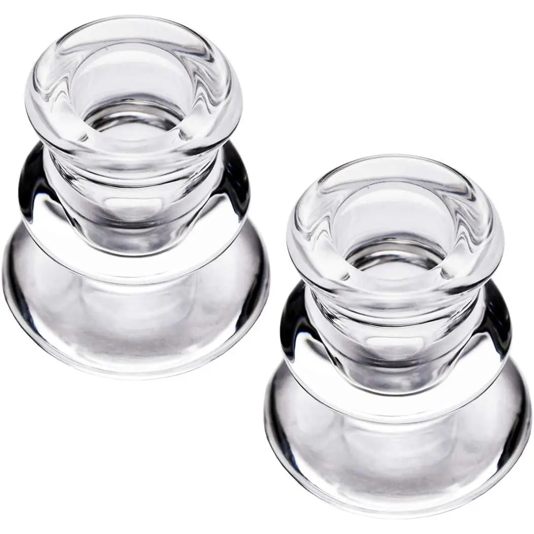 Clear Glass Taper Candle Holders Set of 2 | Candlestick for Wedding, Decoration and Dinning