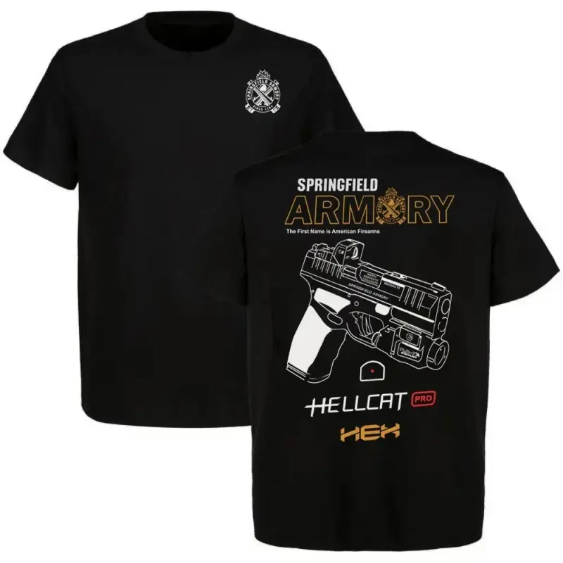 [100% Cotton] Men's Springfield Armory Hellcat Pro Graphic T-Shirt - Short Sleeve, Round Neck, Full Colour, Casual Fit, Rugged Street-Smart, Outdoor-Ready, Tactical Menswear, Classic American Dad Gift, Father's Day Gifts, Christmas, Cold Wash, All Seasons