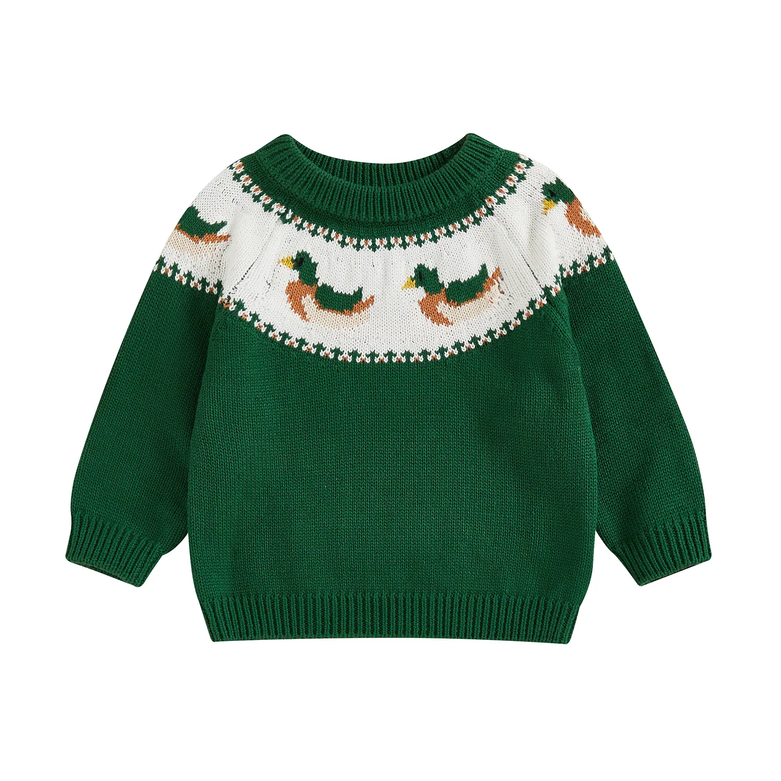 Toddler Baby Boys Duck Sweater Animal Pattern Crewneck Long Sleeve Chunky Knit Tops Fall Winter Clothes 0-3 Years