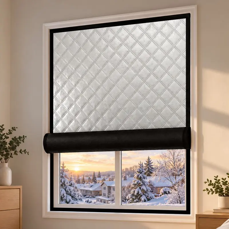 Winter Thermal Insulated Window Curtain, Thickened Windproof Cold-Blocking Curtain, Blackout & Noise Reducing, Self-Adhesive No-Drill Installation for Bedroom and Living Room, Adhesive Curtains