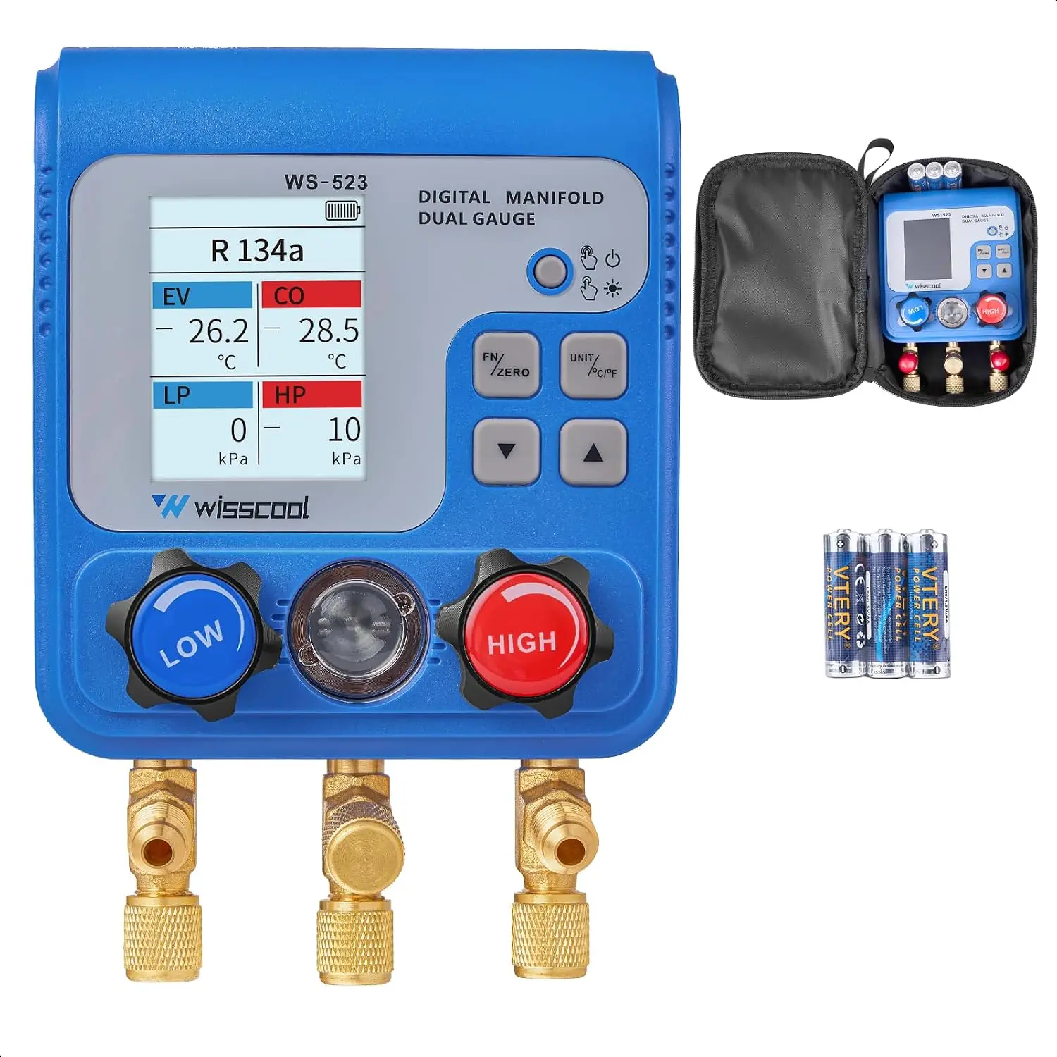 Digital Manifold Gauge for 94 Refrigerants | Three-port Color LED Gauge Measures  and Temperature Leak Test for HVAC and Automotive AC
