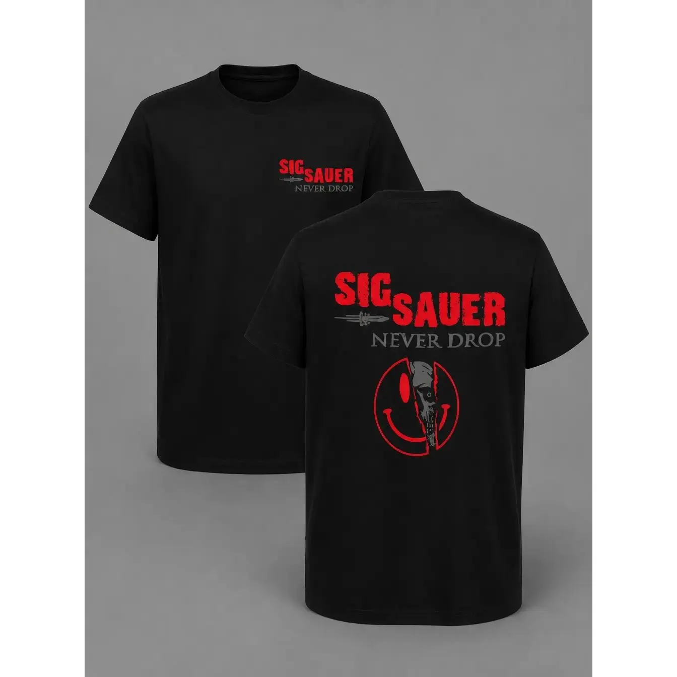 Men's SIG SAUER Never Drop Tactical Print Tops - Breathable Casual Sleeves T-Shirt, 2A Second Amendment Operator Apparel, Shooting Range Gift for Veteran & Firearm Enthusiasts