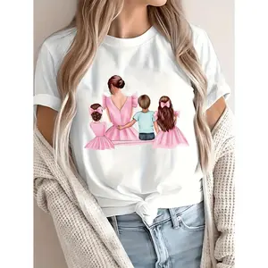 Mom of Three Children Family Love TShirt Motherhood Blessed Mama Shirt Cute Kids Gift for Mom Mothers Day Present Womens Family Portrait Graphic Tee t0425