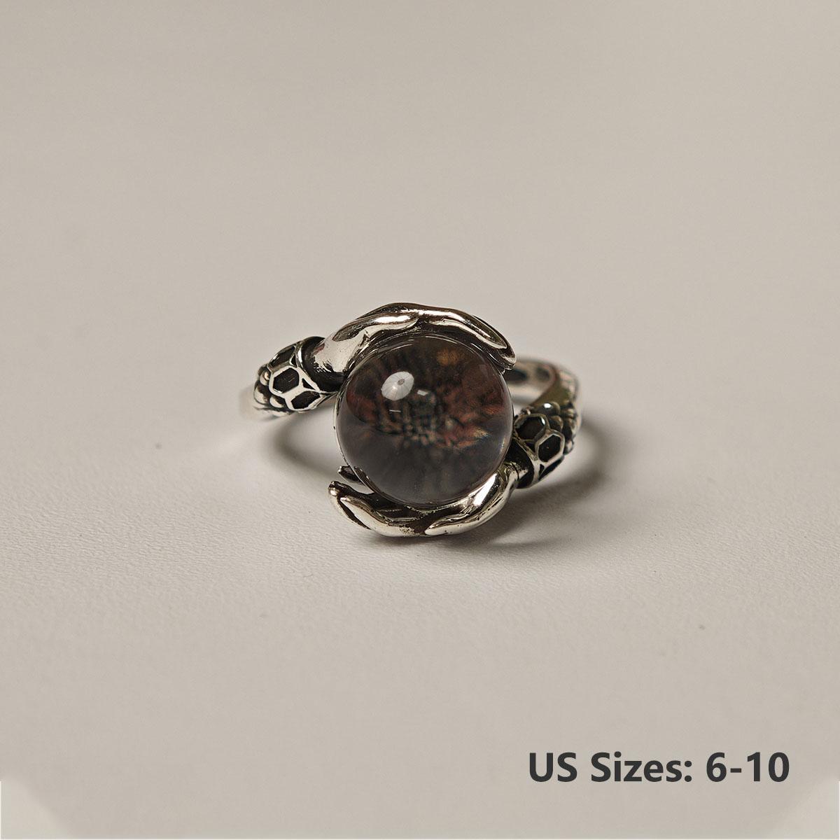 Witchtok Jewelry -  Hand-Embracing Crystal Ring, Vintage Guardian Open Band (Fits 6-10) |   Protective Pagan Jewelry |   Witchy Valentine's Gift for Her