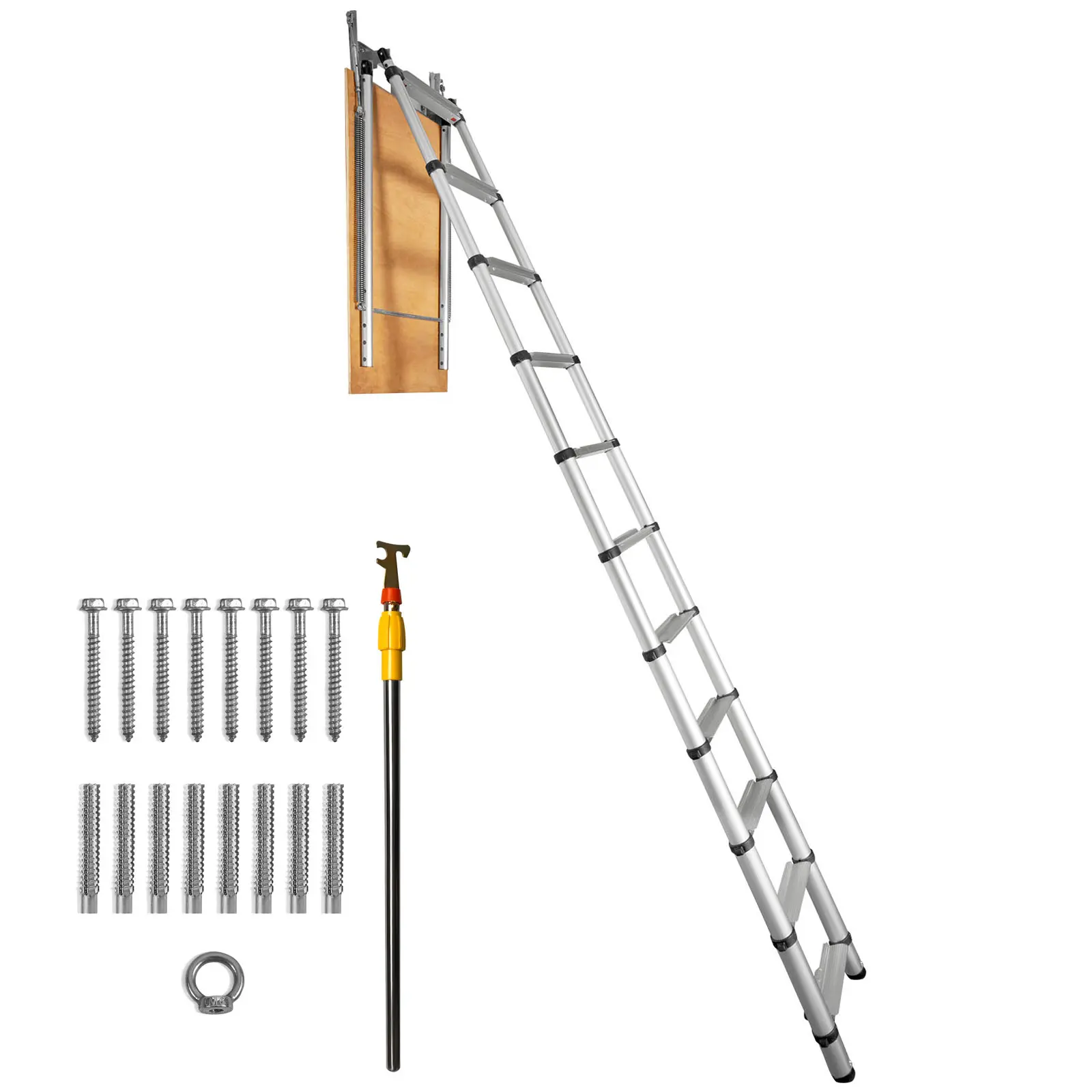 Attic Ladder Telescoping, Multi Purpose Aluminium Extension, 350 lbs / 158.8 kg Maximum Load, Concealed Door
