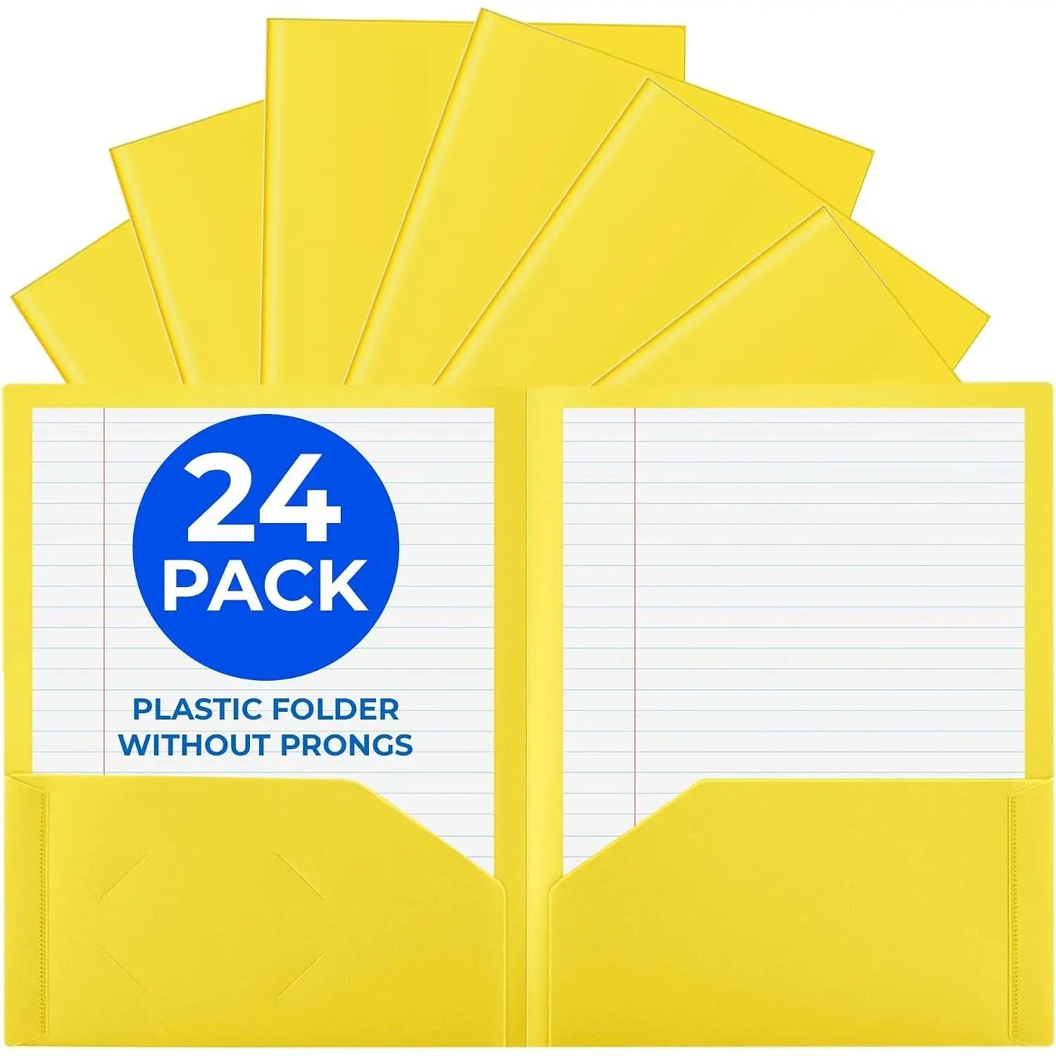24 Pack Yellow Heavy Duty Plastic 2 Pocket Folders No Prongs, Tear-Resistant Letter Size 8.5x11 Bulk Folders for School Office Presentation Supplies