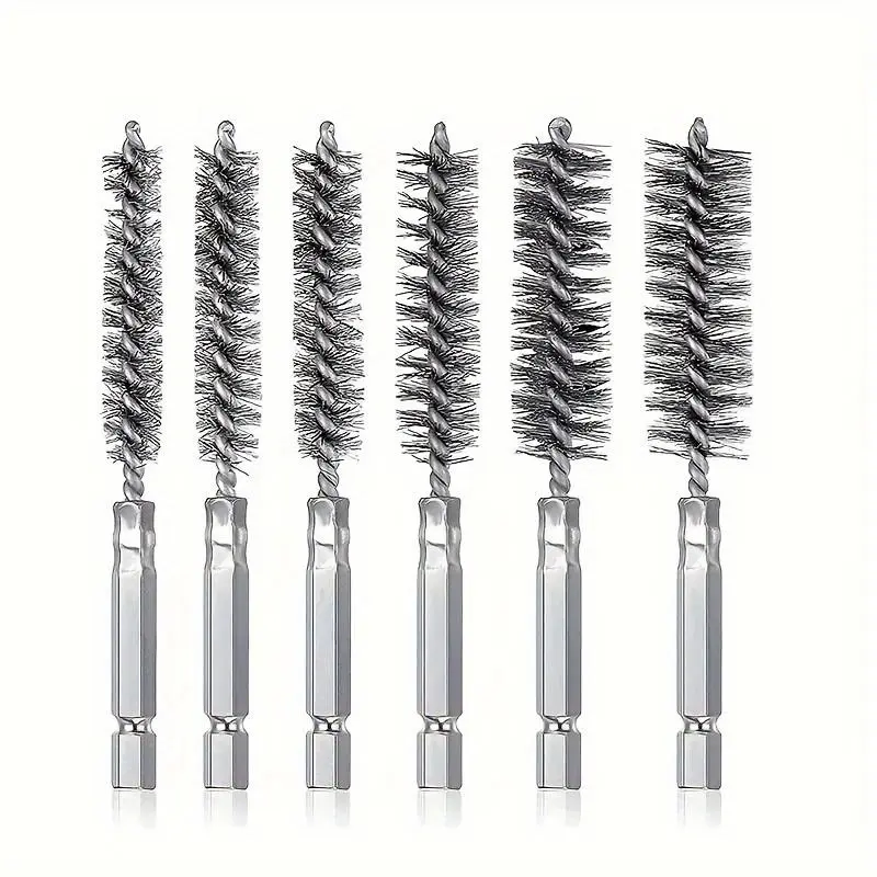 6pcs Stainless Steel Wire Pipe Brush Multi-Specification Wire Brush Deburring and Rust Removal Brush Polishing Inner Hole Grinding Brush