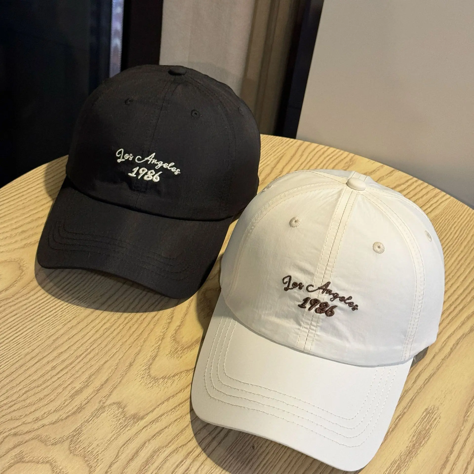 Unisex Vintage 1986 Los Angeles Cotton Baseball Cap - Embroidered California Slogan, Adjustable Snapback Trucker Hat, Retro Streetwear, Clean Fit, Casual Sport Sun Hat, Black White