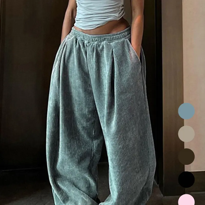 【Black Friday】Women's Solid Color High Waist Wide-Leg Pants, Fashion Casual Elastic Waist Pockets Trousers for Spring & Fall, Women's Bottoms for Daily Wear and Outdoor Activities, Baggy Pants #GLOBAL PICKS