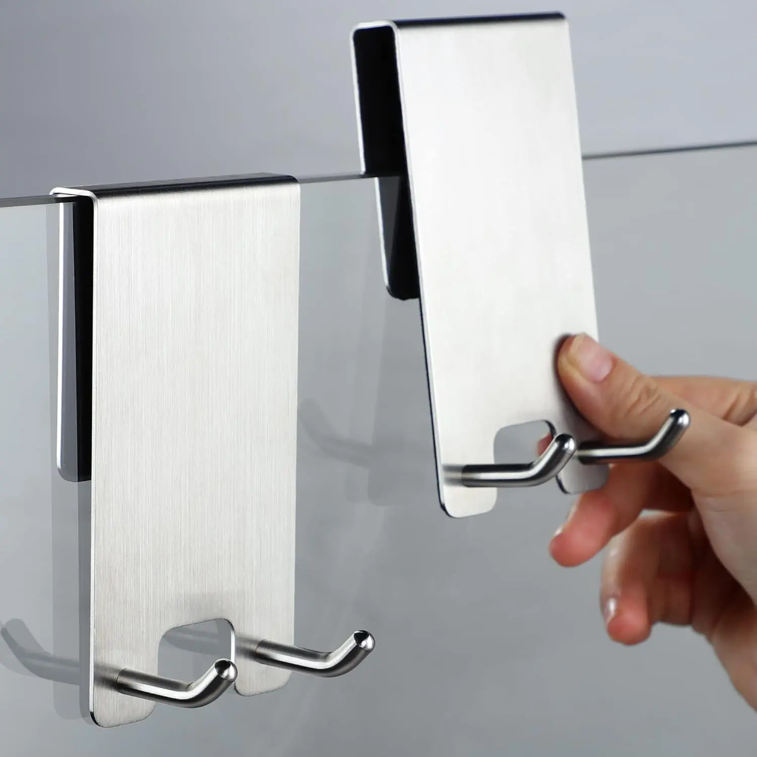 Over The Door Hooks - Stainless Steel Shower Towel Hooks, Squeegee Holder for Frameless Glass Shower Door, 2 PackGift