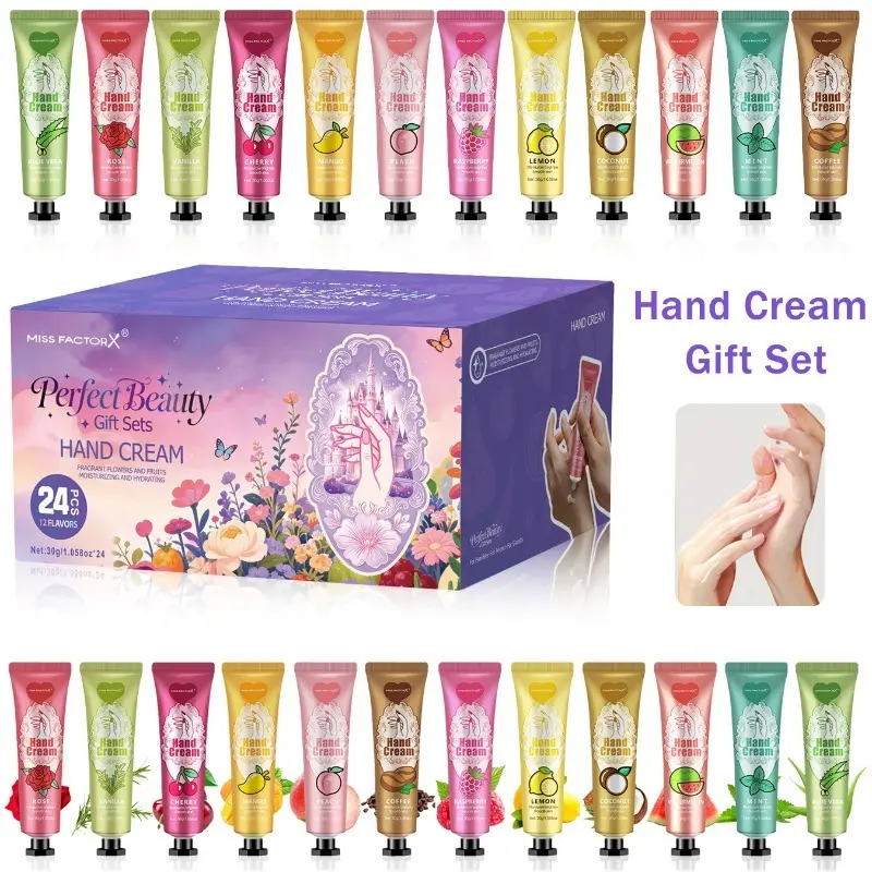 24Pcs Fragrance Hand Cream Gift Set, 12 Fruit & Floral Scent Mini Hand Lotion, Moisturizing Nourishing Repair Dry Cracked Hands, Travel‑Size Hand Cream Kit, Ideal Holiday Birthday Gift for Women Girls