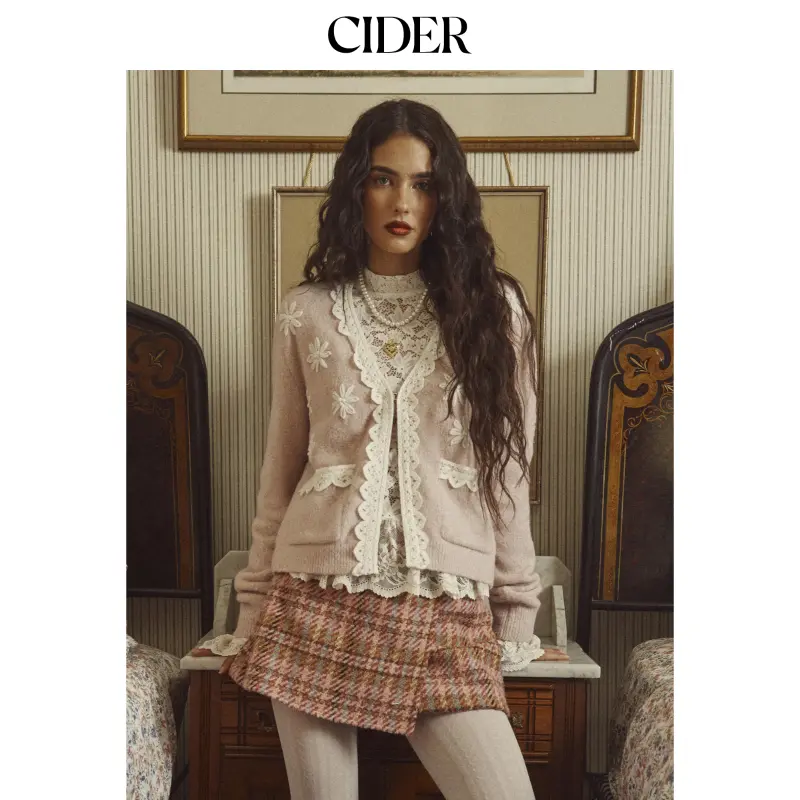 Cider [size 2-10] Wool-blend V-neck Floral Cardigan