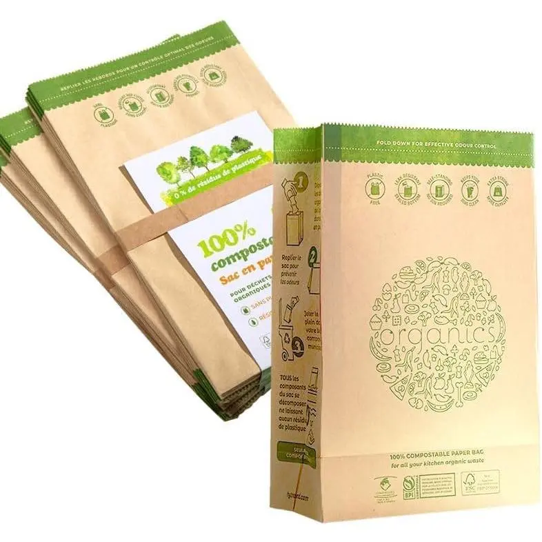 -Kitchen   Bag-35 Bags-%100 Compostable paper Bag - Leak Resistant Liner - Small-Certified by BNQ and BPI,CMA-I,CMA-W