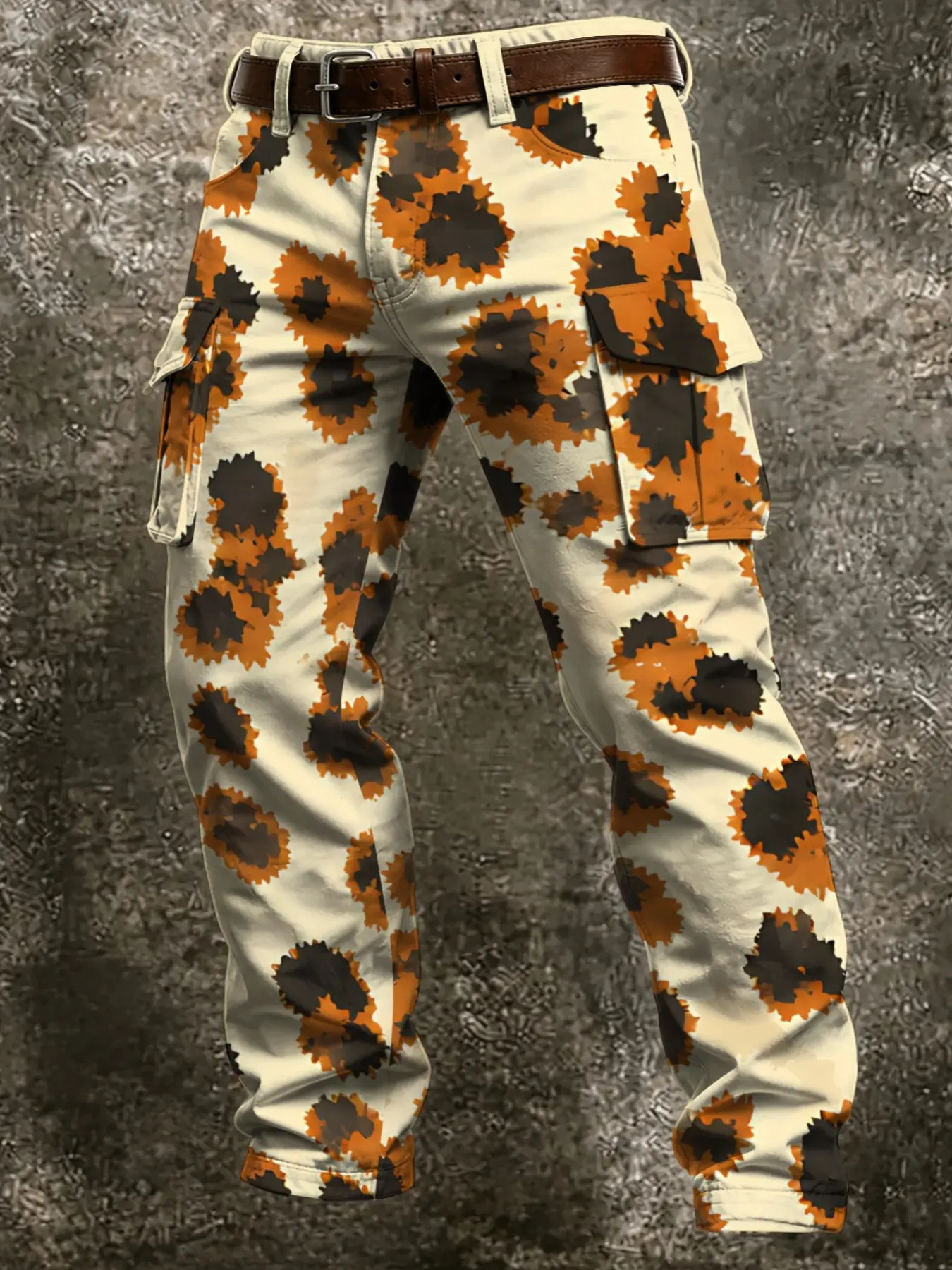 Desert Camo Tactical Work Pants, Vintage Desert Spot Full Print, Pockets, Soft Color, Camping, Outdoor Fashion, Ankle Length, Fall&winter