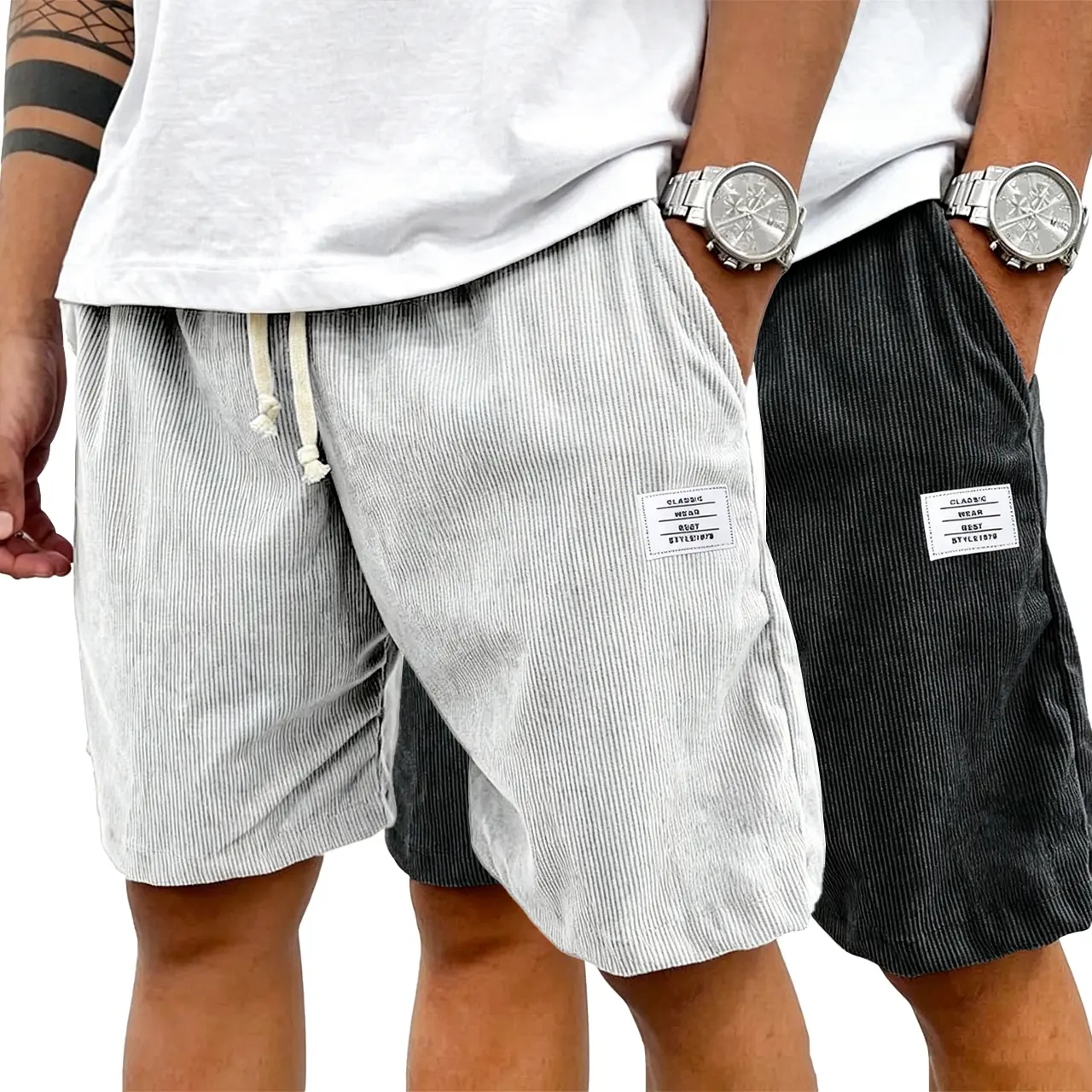 Menswear 2pcs Set Men's Shorts - Casual, Basic Relaxed Fit for Summer Holiday, Versatile for Athletic Wear, Lounging, Preppy, Above The Knee, Korean, Fitted