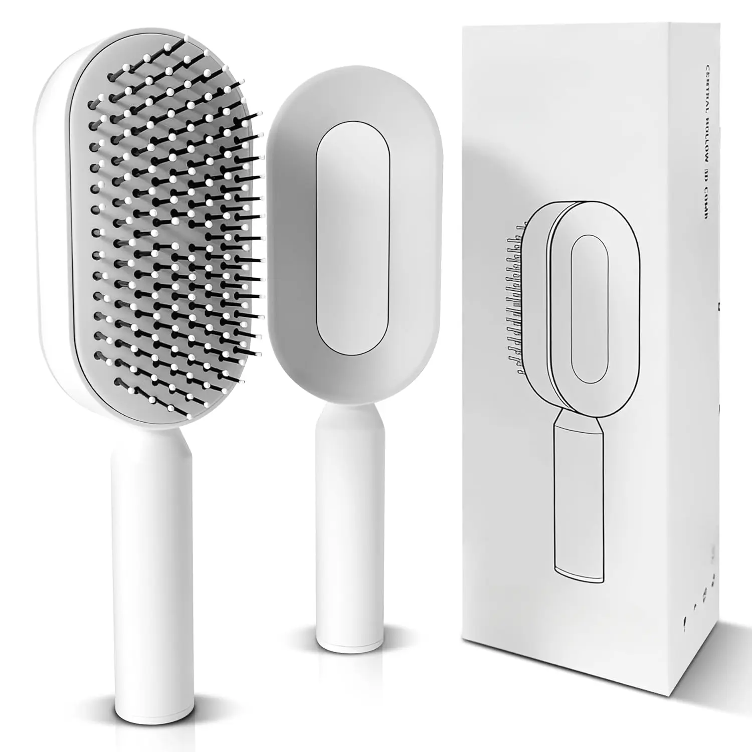 Self Cleaning Hair Brush-New 3D Air Cushion Brush  Detangling-Scalp Massager- with Nylon Bristles  All Hair-Easy Clean Hair Brush  Women&Men